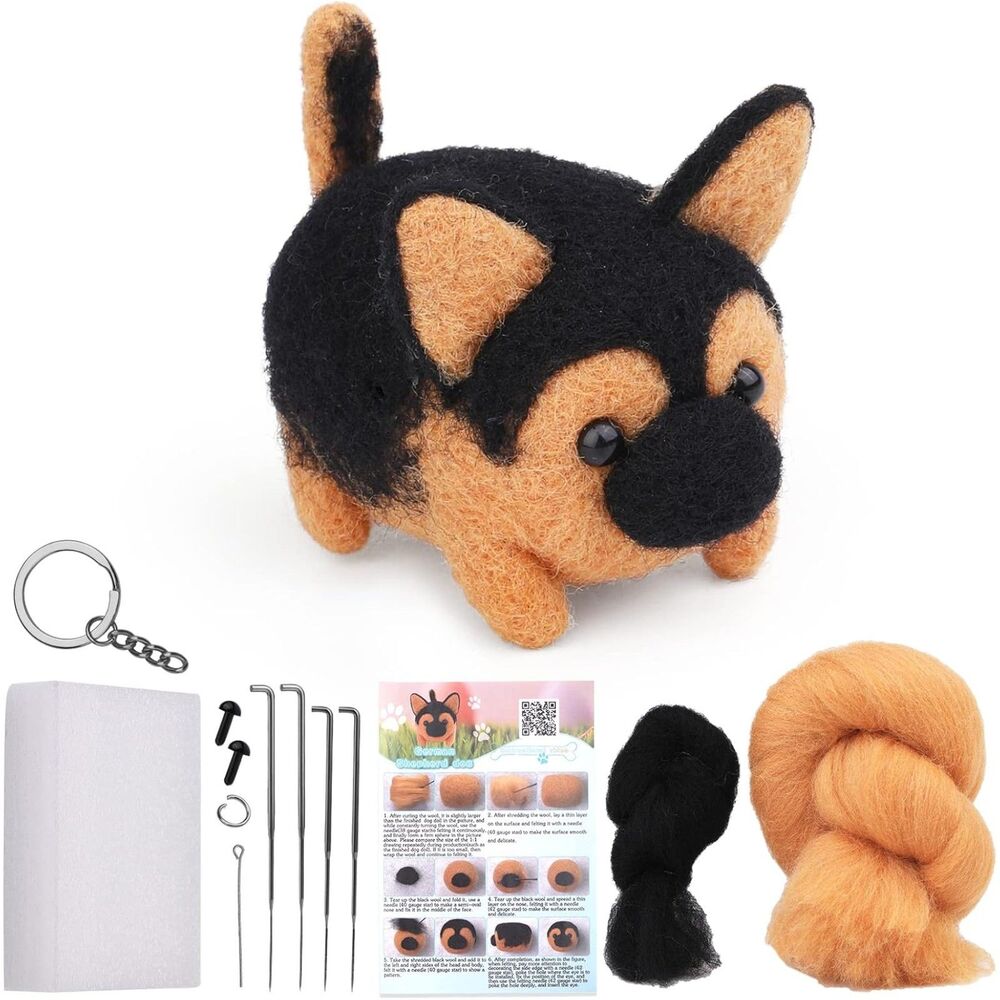 German Shepherd Needle Felting Kit for Beginners DIY Wool Felt Dog Craft Set